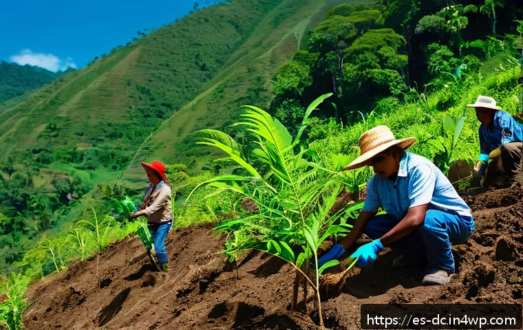 자연 기반 기후 솔루션의 경제적 모델 - A vibrant scene of a rural Latin American community actively engaged in forest restoration: local me...